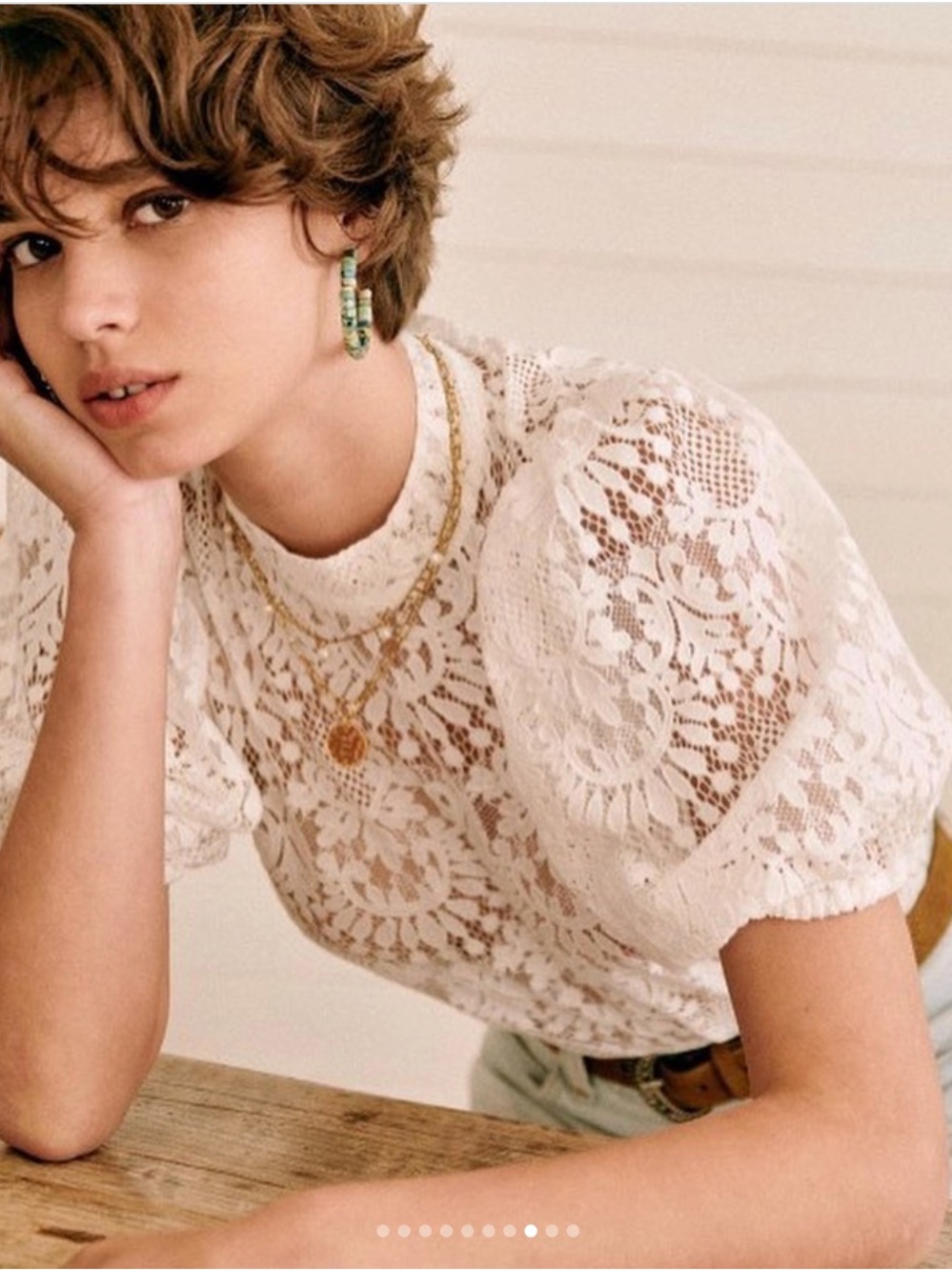 Sezane White Lace Puff-Sleeve Top size 36 new without tag